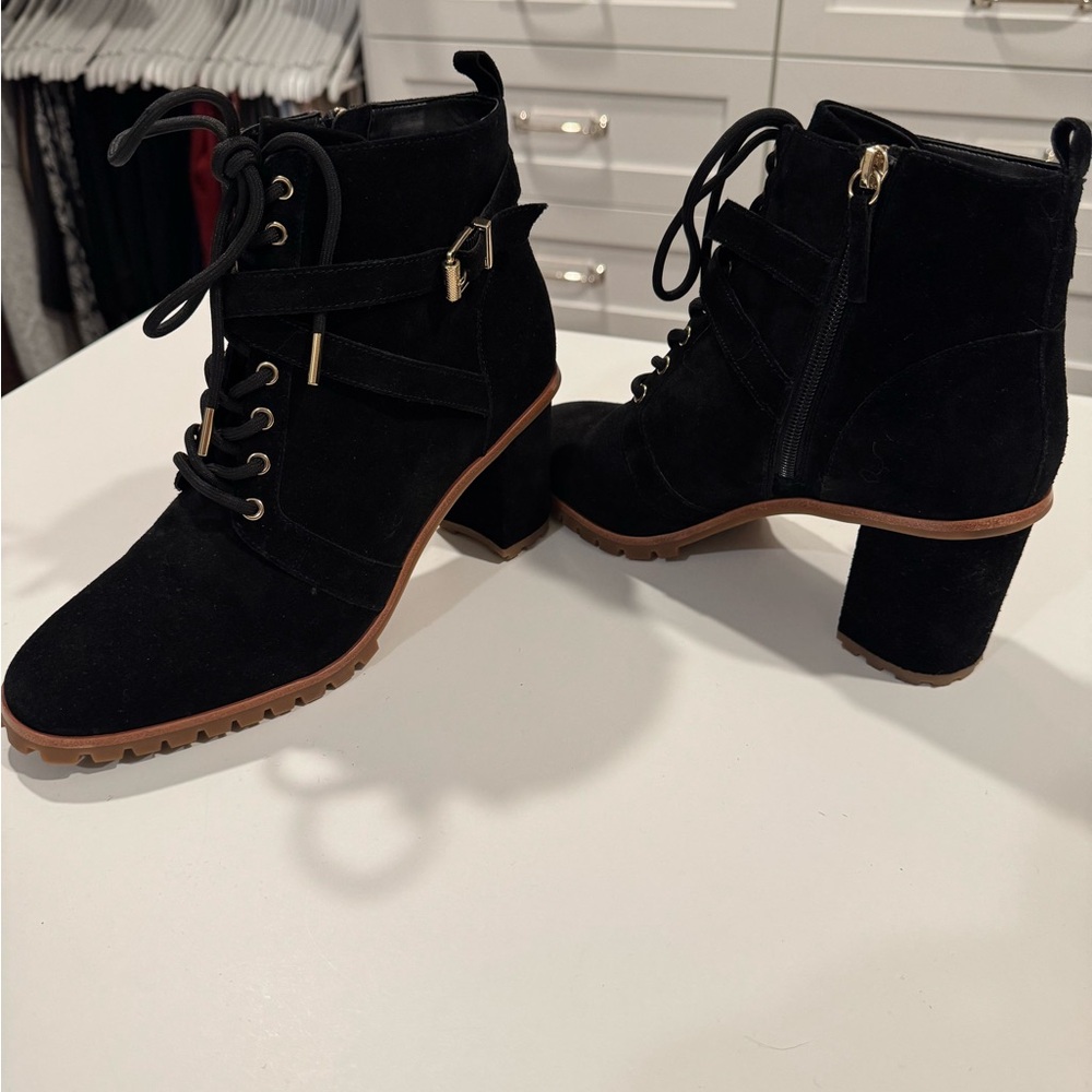 White House Black Market black suede ankle boots NEW